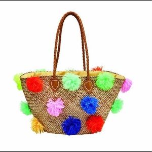 COPY - BAYSKY WOVEN SEAGRASS MULTI COLORED POM POM